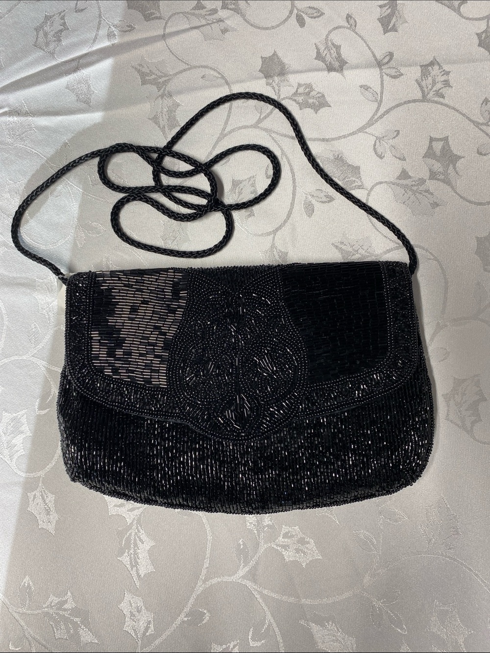 Vintage La Regale Black Beaded Crossbody Bag